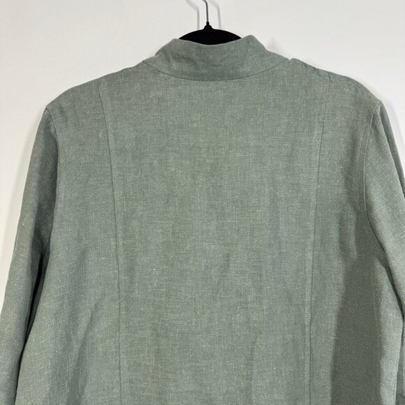 Soft Surroundings Green Ramie Long Tunic Coat Boho Chic Military Jacket Size M - Picture 11 of 16